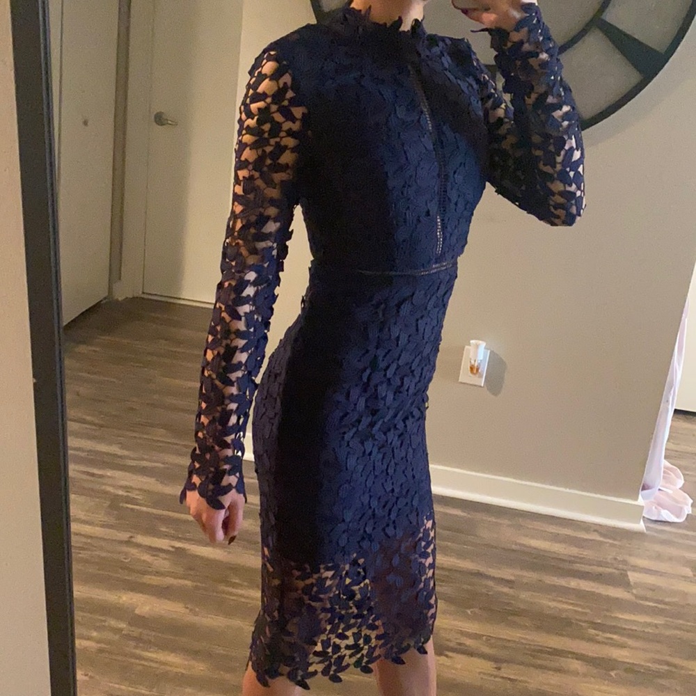 Brand New! Dark Blue formal midi dress, xxs (fits small)